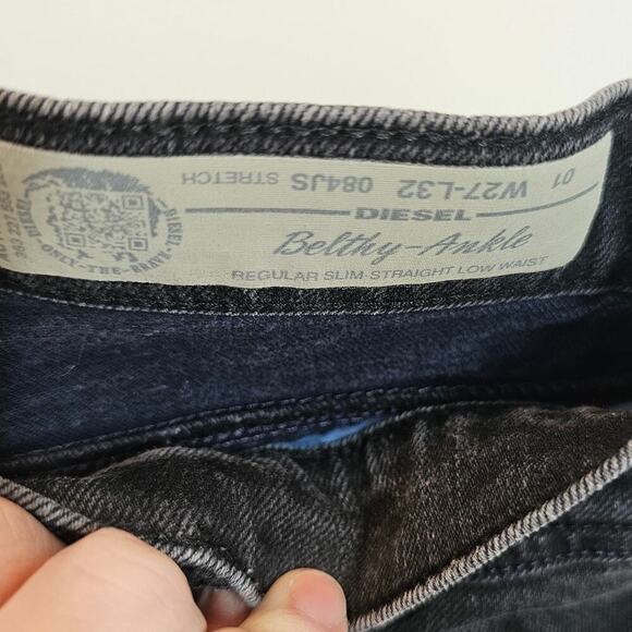 Diesel Belthy Ankle Regular Slim Straight Low Waist 084JS Black Jeans Size 27 - Picture 13 of 15